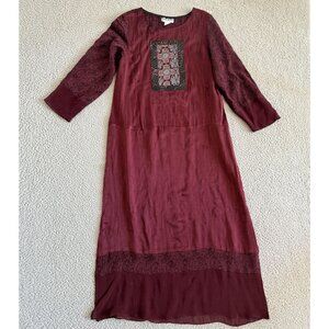 Yasuko Dress Burgundy Kimono Silk Paisley Patchwork Midi Made USA